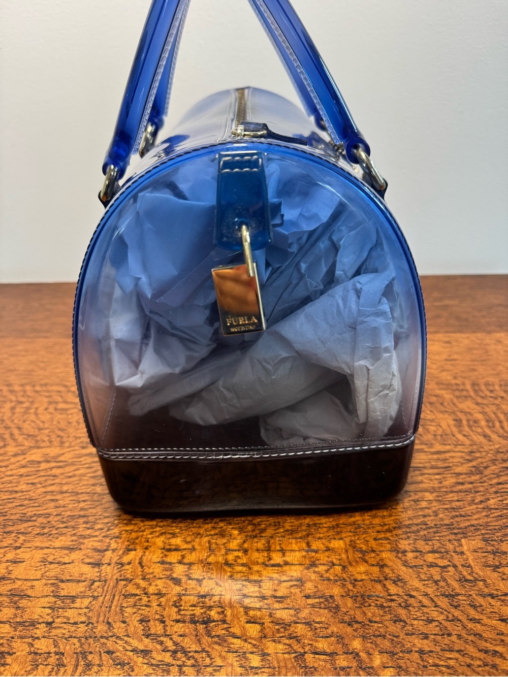 Furla Candy Bag Satchel Ombré Blue Translucent Jelly Boston Bag - Picture 13 of 14